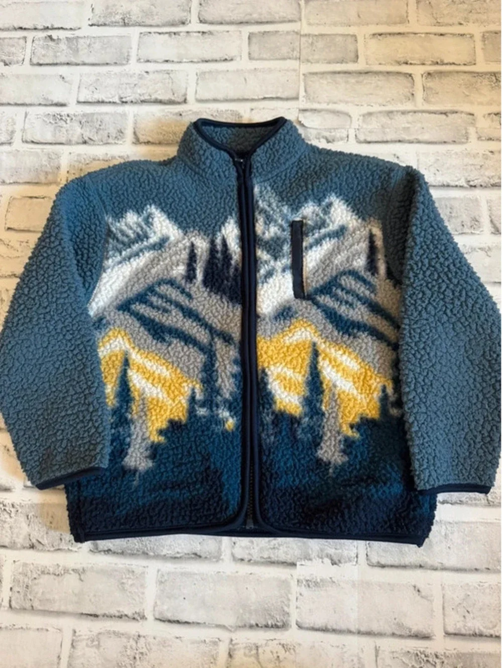 Boy’s Old Navy fuzzy fleece full zip mountain jacket size 6/7